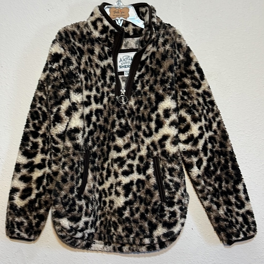 Cuddly Sherpa Girls Leopard Print Hoodie Size 7/8